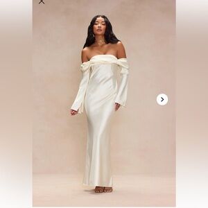 Fashion Nova Amandine Satin Maxi Dress - Cream